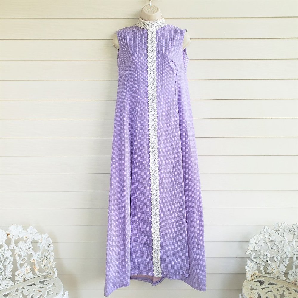 Vintage 60s/70s Union Made Purple with white polka dots maxi dress
